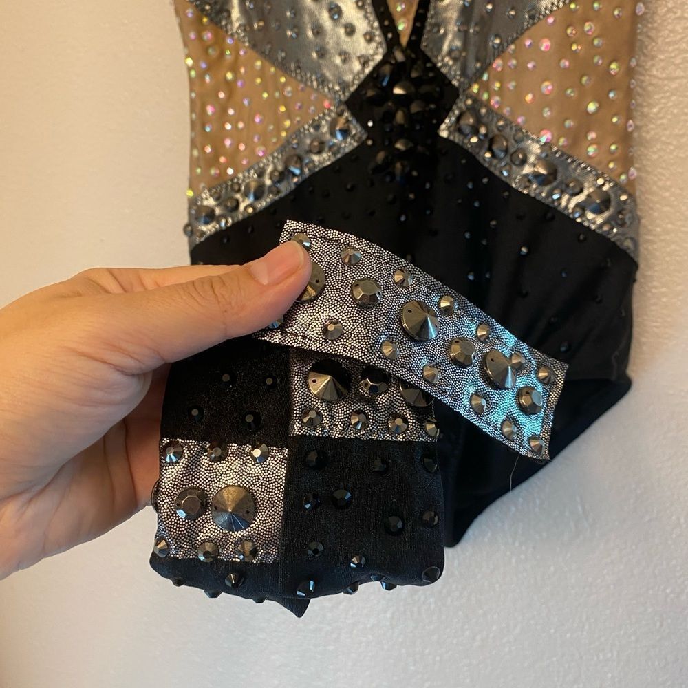 Glamour Solo Dance Costume Black Silver Rhinestone Jazz Contemporary SA Adult - Picture 6 of 11